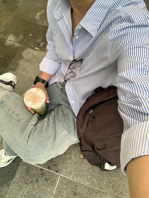 Shirt Outfit Men, Classy Outfits Men, Blue Striped Shirt, Men Stylish Dress, It Boy, Guys Clothing Styles, Boy Aesthetic, Mens Outfit Inspiration, Cool Outfits For Men