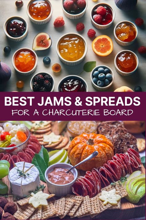 Unlock the secrets of charcuterie board perfection with our guide to the best jams and spreads. From sweet to savory and everything in between, we have the ultimate list to elevate your charcuterie game. Follow us for more simple yet sophisticated seasonal recipes! Cheese Board Recipes, Gameday Charcuterie Board, Cheese Dip Charcuterie Board, Setting Up A Charcuterie Board, Sweet Treat Board Ideas, Charcuterie Board For Wine Tasting, Charcuterie Jams, Charcuterie Cheat Sheet, Book Club Charcuterie Board