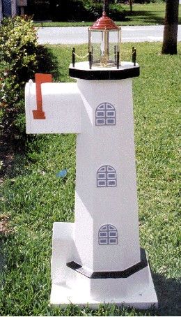 Lighthouse Mailbox Lighthouse Mailbox, Beach Mailbox, Cool Mailboxes, Mailbox Makeover, Mailbox Landscaping, Painted Mailboxes, Diy Mailbox, Unique Mailboxes, Mailbox Ideas