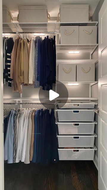 HerrHome on Instagram: "Elfa system from container store plus chargeable closet spot lighting from amazon went a long way!" Elfa Small Closet Ideas, Container Clothing Store, Elfa Closet Ideas, Container Store Closet, Elfa System, Elfa Closet, Small Closets, Small Closet, Clothes Storage