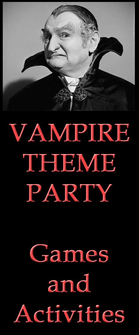 Vampire theme party games and activities Vampire Games Halloween Party, Gothic Party Games, Vampire Party Games, Diy Vampire Decorations, Twilight Party Games, Vampire Decorations Party Ideas, Vampire Party Ideas, Vampire Dinner Party, Vampire Decorations