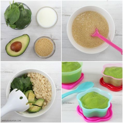 A delicious and nutritious baby food puree recipe made with spinach, avocado and cous cous Baby Food Recipes 6 Months, Baby Food Puree, Spinach Avocado, Diy Baby Food, Baby Recipes, Baby & Toddler Food, Healthy Baby Food, Baby First Foods, Weaning Recipes