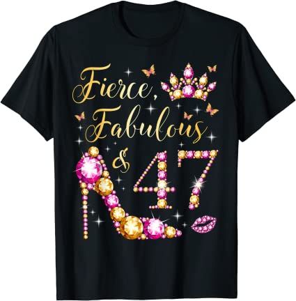 Fierce Fabulous & 47 Years Old Women 47th Birthday Party Queen Shirt, Fierce, Fabulous and 47 shirt, 47 & fabulous shirt, 47 and fabulous shirt, 47th birthday shirt for women, 47 years old woman birthday shirt, fabulous at 47 years old, 47 and blessed.
Fierce Fabulous & 47 shirt for mom, wife, grandma, daughter, girlfriend, sister, aunt, auntie, granny, 47 years old women tee shirt, this queen makes 47 look fabulous, sassy & fabulous at 47, level 47 unlocked, hello 47 years old, Happy Birthday Mom Quotes, Bday Shirt, Happy Birthday Wishes Pics, Birthday Wishes Pics, Woman Birthday, Queen Shirt, Party Queen, 55th Birthday, 31st Birthday