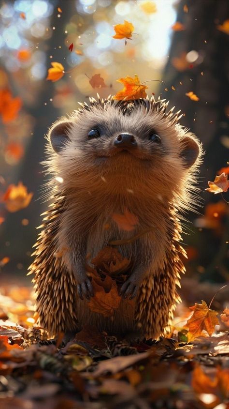 Animals In Fall, Fall Images Autumn Beautiful, Cute Fall Animals, Fall Hedgehog, Hedgehog Wallpaper, Funny Autumn, Fall Animals, Hedgehog Animal, Autumn Animals