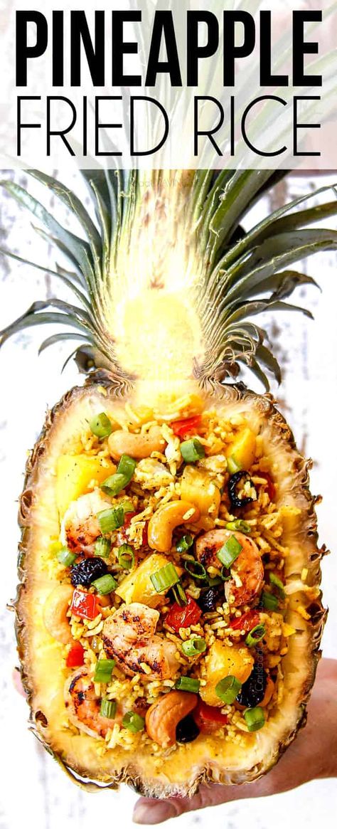 BEST Pineapple Fried Rice! (tips tricks, variiations how to freeze, etc) Pineapple Fried Rice Recipe, Pineapple Bowl, Pineapple Fried Rice, Arroz Frito, Fried Rice Recipe, 30 Minute Meals, Rice Dishes, Orzo, Healthy Nutrition