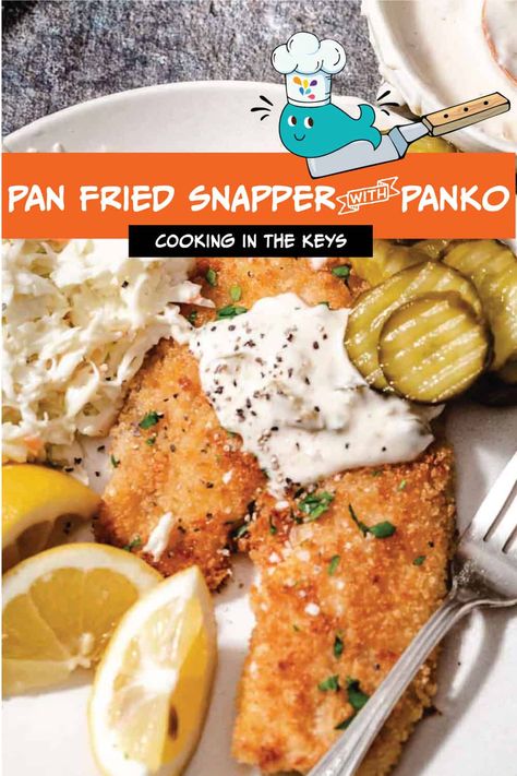 This crispy and flavorful Pan Fried Snapper with Panko Breadcrumbs features fresh Yellowtail fillets coated in golden panko, cooked to perfection in a big saute pan. Enjoy a great combo of tender fish with a satisfying crunch today! Breaded Snapper Recipes, Fried Snapper Fillet Recipe, Pan Fried Snapper, Sauteed Snapper Fish Recipes, Pan Fried Snapper Fillet, Pan Fried Red Snapper Filet Recipes, Snapper Fish Recipes Fried, Lane Snapper Recipes, Fish Coating For Frying