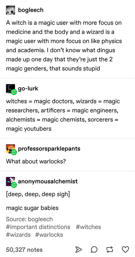 Witch Prompt Au, Wizards And Witches, Witch Vs Wizard Vs Warlock, How To Write Magic, Types Of Wizards, Types Of Magic Users, Witch Character Art, Modern Druid, Witch And Warlock