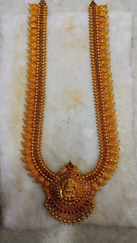 Manga Maalai Designs Gold, Manga Haram Gold, Manga Necklace Gold, Mango Design Long Necklace Gold, Maanga Maalai Gold, Manga Malai Gold Jewellery Designs, Gold Long Haram Designs In 40 Grams, 40grams Gold Haram, Gold Haram Designs