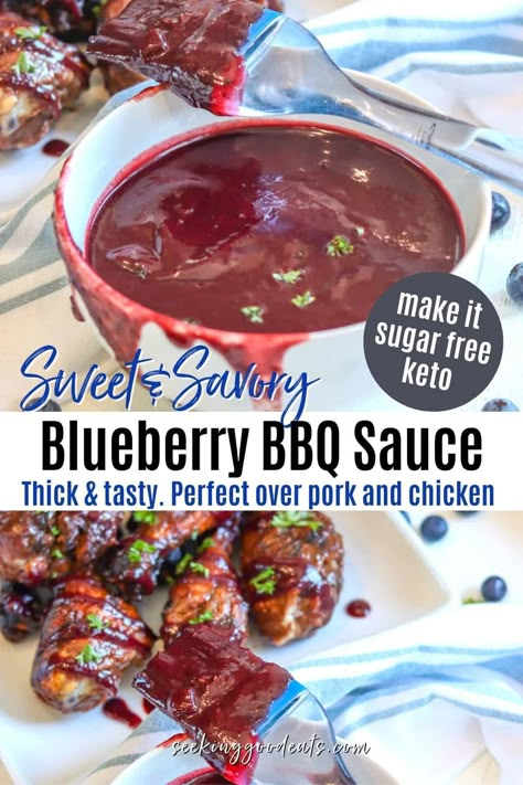 Slather up your favorite roasted or grilled chicken or pork with this tasty sweet and savory mildly spicy barbecue sauce! Blueberry Bbq Sauce, Grilled Chicken Drumsticks, Keto Bbq Sauce, Cookout Recipes, Barbecue Recipe, Keto Bbq, Bbq Sauce Chicken, Barbecue Sauce Recipes, 2024 Recipes