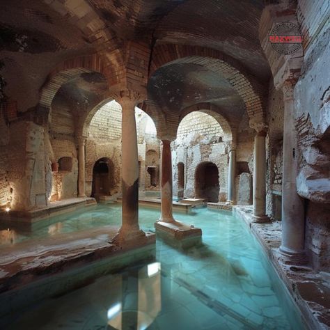 The Thermae of Diocletian, the largest baths in ancient Rome, could accommodate up to 3,000 people and featured advanced heating systems beneath the floors and in the walls, a precursor to modern central heating. These baths highlight ancient Rome's mastery of engineering and luxury.    #ancientheating #romanbaths #engineeringmarvels #ancientplumber #plumbingpioneers #historicalengineering #sanitarylegacy #timetravel #nyc #ilovenyc #nycplumbing #maxwellplumb #plumbingfact #plumbinghistory Roman Bath House Art, Ancient Greek Bathhouse, Baths Of Diocletian, Roman Bath House Aesthetic, Ancient Bath House, Ancient Roman Baths, Roman Baths Aesthetic, Thermal Bath Architecture, Ancient Rome House