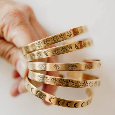 Made in Arkansas: Bella Vita Artisan Jewelry - AY Magazine  | Cuff Bracelets Hand Stamped Cuff Bracelet, Vintage Cuff Bracelet, All Over Design, Metal Stamped Jewelry, Little Rock Arkansas, Metal Cuff Bracelet, Copper Cuff Bracelet, Stamped Bracelet, Gold Chain With Pendant