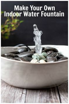 You won't believe how easy this beautiful indoor water fountain is to make. Makes a wonderful gift for someone who enjoys the relaxing sound water in their home. Use it to meditate or listen to while taking a bath, or just as a pretty accent piece for your home decor. Indoor Water Fountains Bedroom, Water Fountain Bedroom, Diy Indoor Water Garden, Indoor Fountain With Plants, Diy Home Fountain, Diy Pet Fountain, Diy Pet Water Fountain, Diy Cat Fountain, Diy Water Fountain Indoor