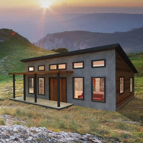 Small House Kits For Sale | Mighty Small Homes Southwest Casita Guest House, Single Slope Metal Building, Small Home Kits, Adu Units, Slanted Roof House, Single Pitch Roof House, Prefab Tiny Houses, Modern Tiny House Design, Lake Front Cottage