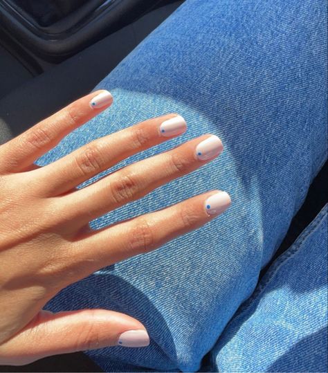 Blue Dot Nails, Nails Ideas Short, Dot Nail Designs, Dot Nails, Light Blue Nails, Milky Nails, Dots Nails, Hand Care, Blue Dot