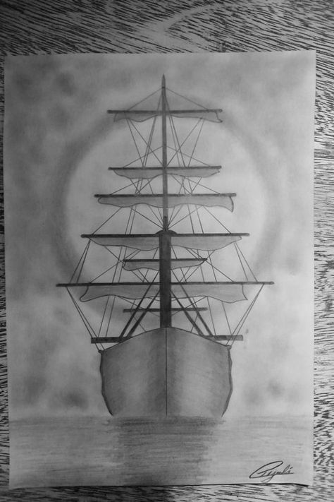 Beach Pencil Drawings, Hard Drawings Pencil, Simple Ship Drawing, Pirate Ship Drawing Sketches, Pirate Drawing Sketches, How To Draw A Ship, Ship Sketch Simple, Pirate Boat Drawing, Ship Pencil Drawing