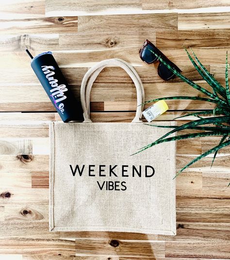 Excited to share the latest addition to my #etsy shop: Weekend Vibes Jute Burlap Beach Bag | Gift Ideas for a Girls’ Trip Birthday Bachelorette Party |Mother's Day Gift | Large Tote Carryall Beach Bag Gift Ideas, Bag Gift Ideas, Beach Bag Gift, Burlap Tote Bags, Burlap Tote, Burlap Bags, Bachelorette Gifts, 40th Birthday Gifts, Silhouette Cameo Projects