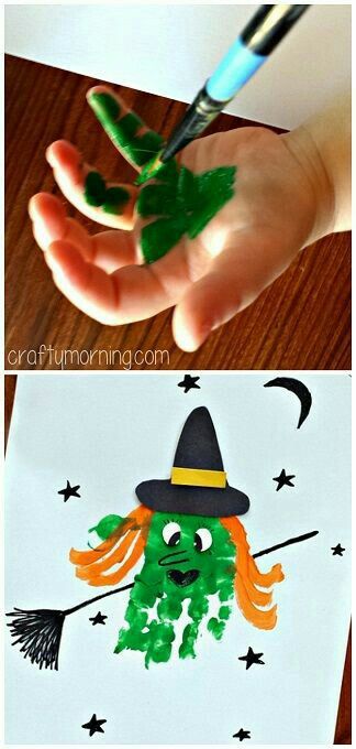 Witch hand Handprint Witch, Easy Halloween Diy Crafts, Hand Print Art, Dekorasi Halloween, Halloween Art Projects, Halloween Crafts For Toddlers, October Crafts, Halloween Arts And Crafts, Halloween Preschool