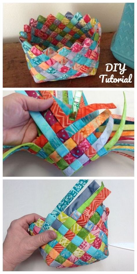 Woven Fabric Basket, Fabric Basket Tutorial, Hantverk Diy, Basket Tutorial, Diy Sy, Fabric Crafts Diy, Scrap Fabric Projects, Fabric Bowls, Fabric Basket