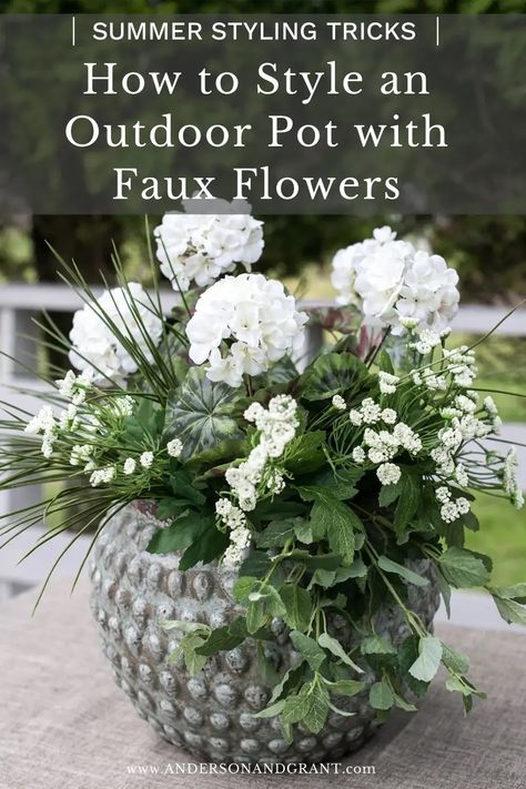 Flower Planters Outdoor Ideas, Plant Arrangements Outdoor Flower Pots, Faux Ferns For Front Porch, Outdoor Flower Pot Ideas Diy, Best Fake Plants For Outside, Artificial Potted Plants Outdoor, Artificial Plants On Porch, How To Arrange Fake Flowers In A Pot, Artificial Porch Plants