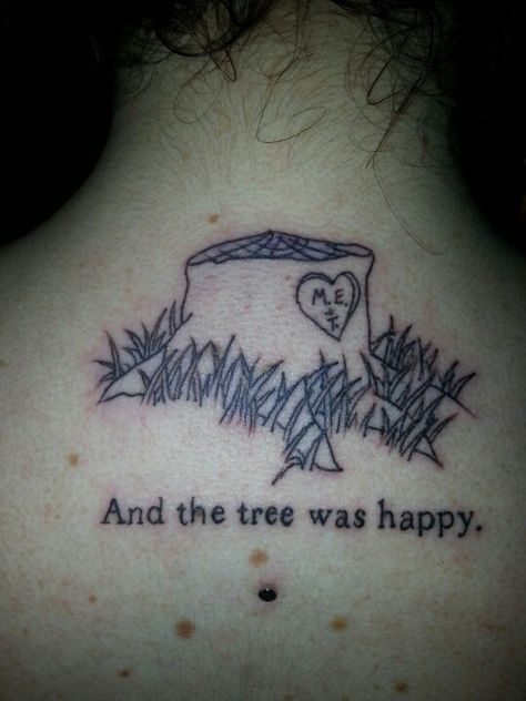 Shel Silverstein- The Giving Tree tattoo  microdermal Stump Tattoo, The Giving Tree Tattoo, Giving Tree Quotes, Giving Tree Tattoo, Giving Tree Tattoos, Tree Tattoo Men, Tattoo Beautiful, Family Tree Tattoo, Tree Quotes