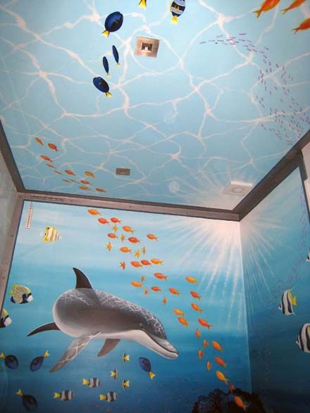 Under The Sea Mural, Under Water Mural, Water Mural, Under The Sea Wall Mural, Aquarium Mural, Underwater Ceiling Mural, Under The Sea Murals Ocean Themes, Ocean Bathroom Decor, Underwater Bedroom