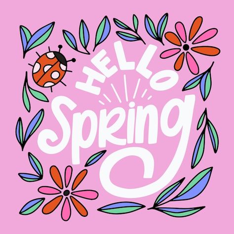 Spring Typography, Easter Typography, Spring Illustrations, Hello Spring Sign, Images Of Flowers, Hand Painted Stones, Spring Sign, Flowers Spring, Hello Spring