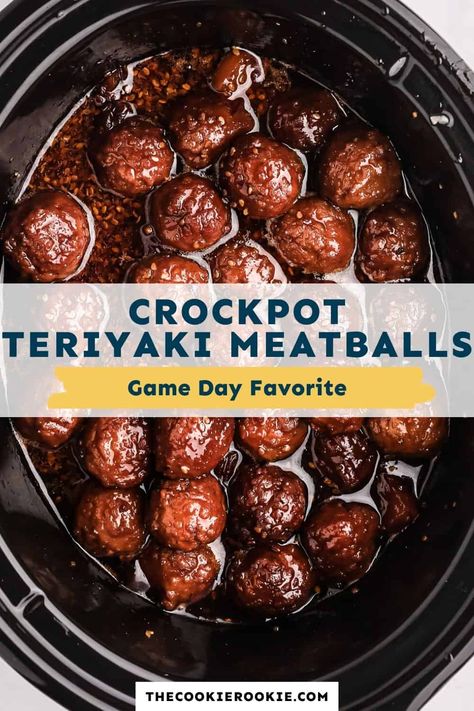 Crockpot Teriyaki Meatballs are melt in the mouth and coated with a delicious Teriyaki Sauce. So easy to make and perfect for pleasing the crowd on game day! Game Day Crockpot Recipes, Teriyaki Meatballs Crockpot, Crockpot Meatball Recipes, Crockpot Teriyaki, Teriyaki Meatballs Recipe, Superbowl Food Appetizers, Super Bowl Food Easy, Meatball Recipes Crockpot, Teriyaki Meatballs