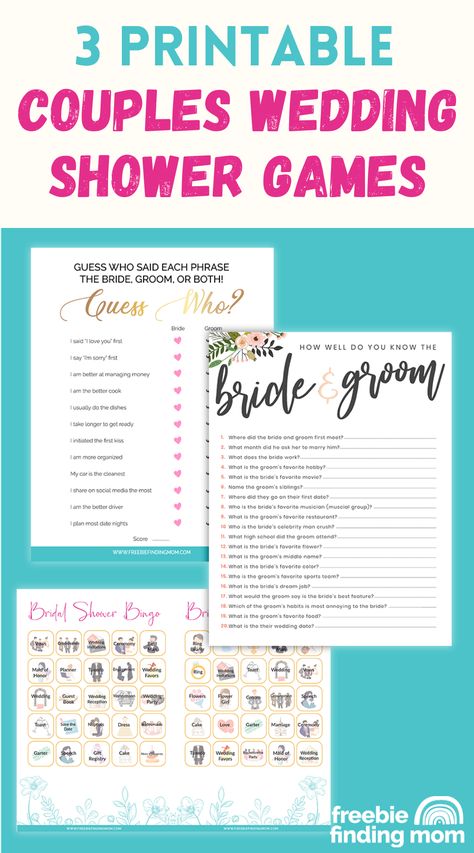 These are printable couples wedding shower games. Couples Wedding Shower Games, Wedding Shower Ideas, Dollar Diy, Bridal Shower Bingo, Couple Wedding Shower, Mom Printable, Hacks Every Girl Should Know, Thrifty Thursday, Printable Chore Chart