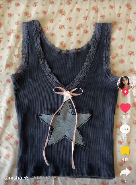 Simple Shirts To Sew, Remake Old Clothes, Sewing On Tshirt, Y2k Upcycle Clothes, Upcycle T Shirts No Sew, Tank Top Upcycle Ideas, Upcycled Tank Top, Upcycled Shirts Diy Ideas, Tshirt Diy Ideas