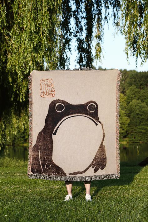 Frog Tapestry, Japanese Frog, Matsumoto Hoji, Blanket Tapestry, Frog Frog, Frog Decor, Japanese Decor, Vintage Blanket, Cotton Throw Blanket