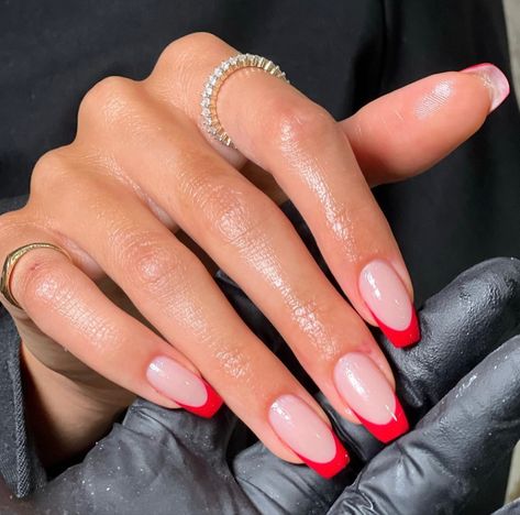 Red Tip Nails, Cute Red Nails, Short Red Nails, Red Acrylic Nails, Formal Nails, Nagel Tips, French Tip Acrylic Nails, Her Nails, Casual Nails