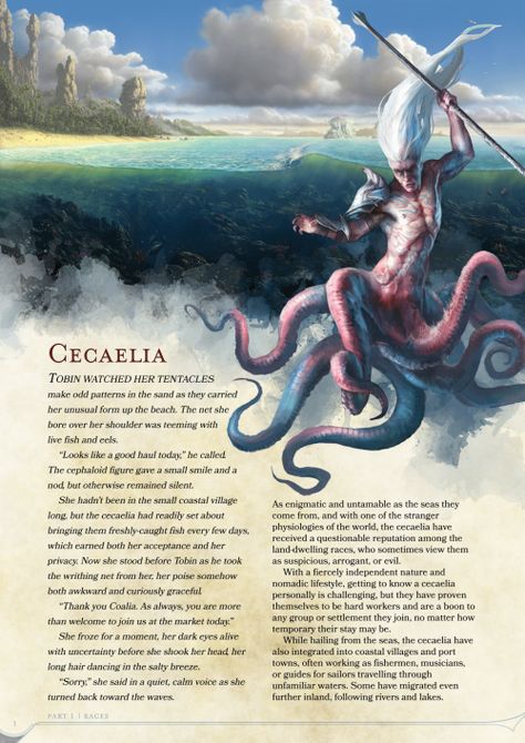 Cecaelia PC Race Homebrew. Octopus hybrid race that I will use for NPCs in my sailing campaign. Ancient Monsters, Octopus Character, Magical Creatures Mythology, Character Biography, Dnd Dm, Myths & Monsters, Mythical Monsters, Dnd Races, Dnd 5e Homebrew