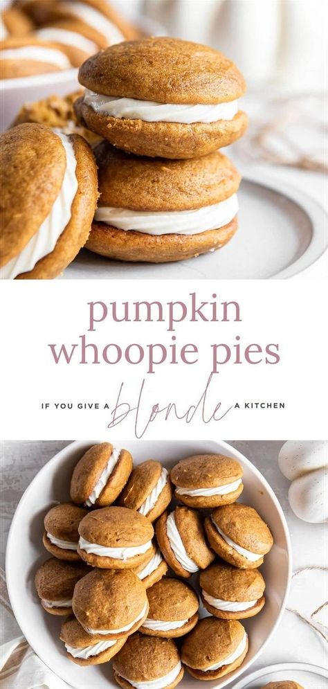 Easy Pumpkin Whoopie Pies, Fall Dessert Recipes Pumpkin, Pumpkin Whoopie Pie Recipe, Whoopie Pies Recipe, Whoopie Pie Filling, Cake With Cream Cheese Filling, Pumpkin Cream Pie, Dessert Sandwich, Pumpkin Whoopie Pies