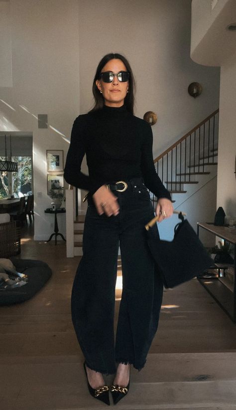 (6) Styling The Mara Bag - Legit Mom Style by Natalie Borton Black Turtleneck Outfit, Natalie Borton, Turtleneck Outfit, Jeans With Heels, My Bags, Black Wide Leg Pants, Product Recommendations, Black Turtleneck, Chic Accessories