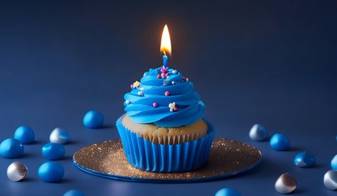 Birthday - Cupcake With Candle And Blue Decoration#pikbest##Photo Cupcake With Candle, Cupcake Blue, Happy Birthday Blue, Candle Fire, Candle Picture, Happy Birthday Cupcakes, Blue Cupcakes, Happy Birthday Beautiful, Candles Photography