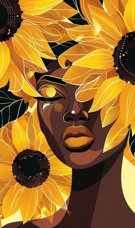 Yellow Artwork Painting, Black Creatives Aesthetic, Yellow Things Drawing, Black Art Painting Inspiration, Art By Black Artists, African Aesthetic Art, Yellow Aesthetic Drawing, Yellow Aesthetic Painting, Black Woman Aesthetic Wallpaper