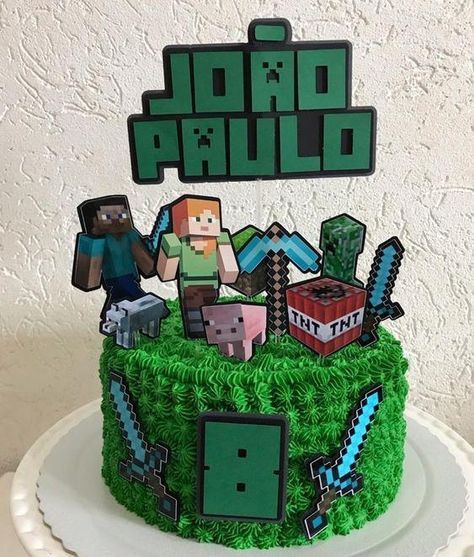 Las más creativas Tortas de Minecraft - Todo Bonito Minecraft Cake Easy Simple, Minecraft Cake Topper, Minecraft Cake Designs, Pastel Minecraft, Cake Designs For Boy, Minecraft Birthday Cake, Easy Minecraft Cake, Resipi Kek, Minecraft Theme