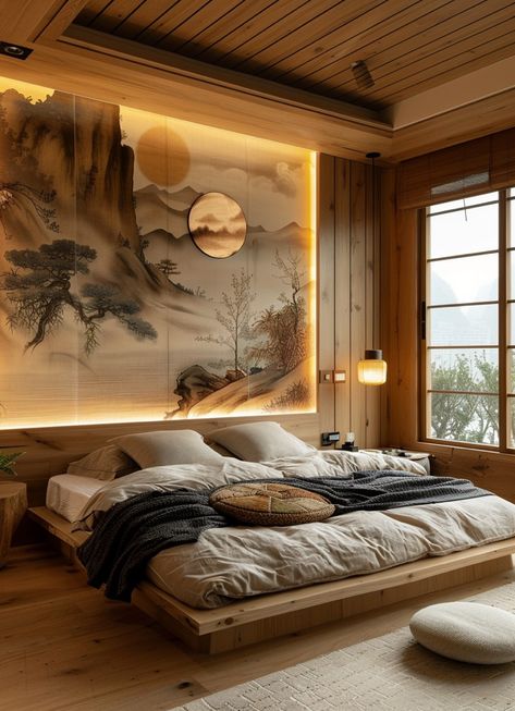 Japanese Luxury Bedroom, Asian Interior Design Bedroom, Chinese Home Interior, Asian Inspired Bedroom, Interesting Locations, Japanese Inspired Bedroom, Asian Bedroom, Japanese Inspired Home, Chinese Room