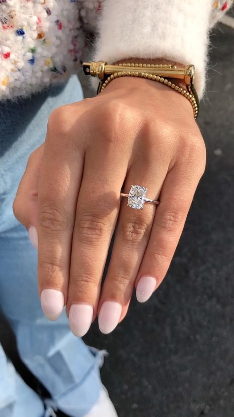 Solitaire Halo Engagement Ring, Pretty Engagement Rings, Dream Wedding Ring, Elongated Cushion Cut, Engagement Ring Inspiration, Cute Engagement Rings, Elongated Cushion, Future Engagement Rings, Cushion Cut Moissanite