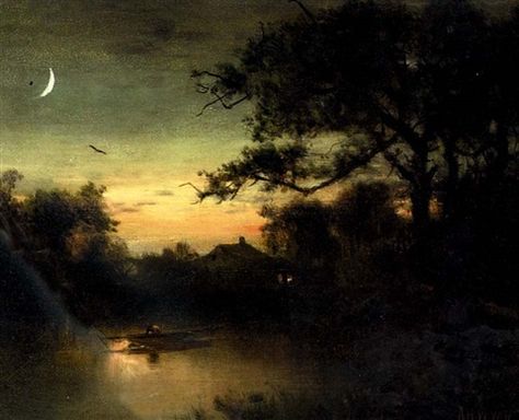 Tonalist Paintings, Vintage Landscapes, Night Paintings, Moody Artwork, Moody Painting, Inspiring Pictures, Moonlight Painting, American Landscape, 2023 Art