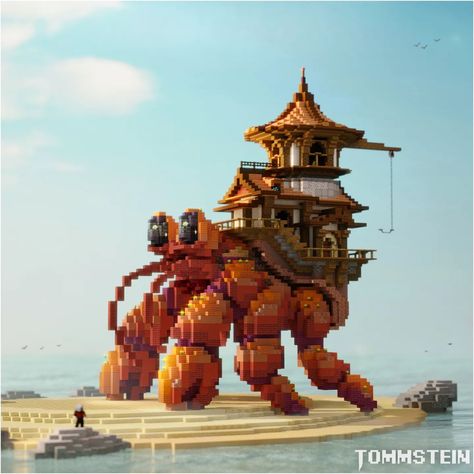 Minecraft Fish Sculpture, Minecraft Kraken Build, Minecraft Jellyfish House, Minecraft Extreme Builds, Crazy Minecraft Houses, Minecraft Seashell House, Minecraft Water Building Ideas, Minecraft Building Ideas Mega Base, Minecraft Sunken Ship