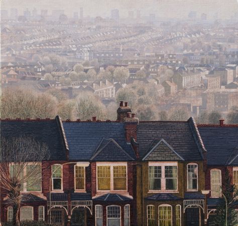 Early Morning, Muswell Hill by Nessie Ramm Muswell Hill, Realism Art, Rooftops, London Art, Artist Websites, Buy Prints, Urban Landscape, Early Morning, Painting Inspiration