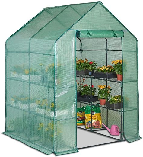 VonHaus Walk In Greenhouse – Green House with 8 Shelves and Weatherproof Re-enforced Plastic PVC Cover – Plant House/Grow House for Garden and Outdoor – Roll Up Zip Panel Door – Easy No Tool Assembly : Amazon.co.uk: Garden & Outdoors Greenhouse Shelves, Grow House, Walk In Greenhouse, Plant House, Wire Shelves, Roll Up Doors, Uk Garden, Panel Door, Mini Greenhouse