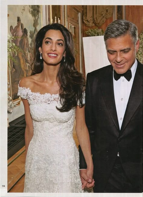 Amal Clooney Wedding Makeup, Amal Clooney Makeup, Amal Clooney Wedding Dress, Amal Clooney Wedding, George Clooney Wedding, Wait Dress, Amal Alamuddin, Minimal Wedding Dress, Celebrity Wedding Dresses