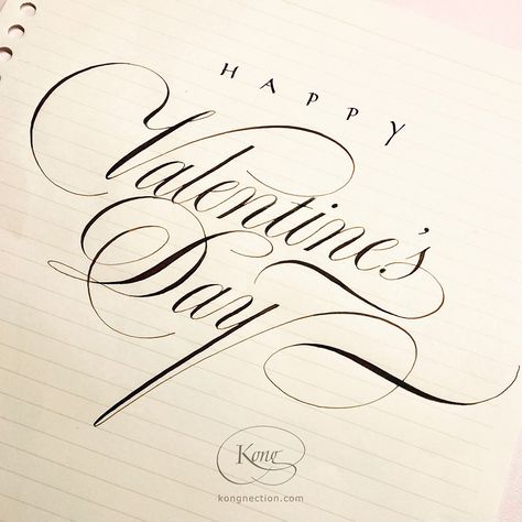 February Calligraphy, Valentines Day Calligraphy, Happy Valentines Day Calligraphy, Pennywise Tattoo, Write On Glass, Calligraphy Flourishing, Flourish Calligraphy, Calligraphy Envelope Addressing, Lettering Projects