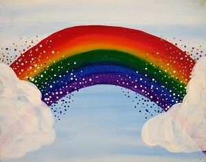 Small Canvas Rainbow Painting, Rainbow Painting Canvases, Rainbow Canvas Painting, Kids Art Party, Rainbow Explosion, Kids Canvas Painting, Wine And Canvas, Rainbow Canvas, Paint Parties