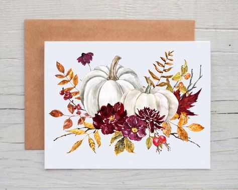 Notes Of Encouragement, Fall Greeting Cards, Pumpkin Cards, Fall Watercolor, Great Teacher Gifts, Cards With Envelopes, Encouragement Cards, Thanksgiving Cards, Card Patterns