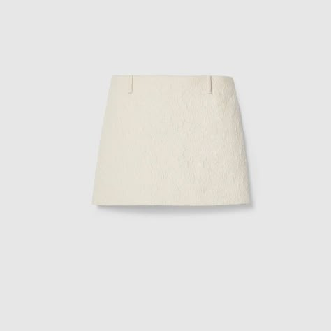 Textured cotton mini skirt in ivory | GUCCI® International Girly Skirts, Bougie Closet, Designer Bottoms, Gucci Skirt, Cotton Mini Skirt, Mini Skirt Style, Gucci Spring, Gucci Store, Songbirds And Snakes