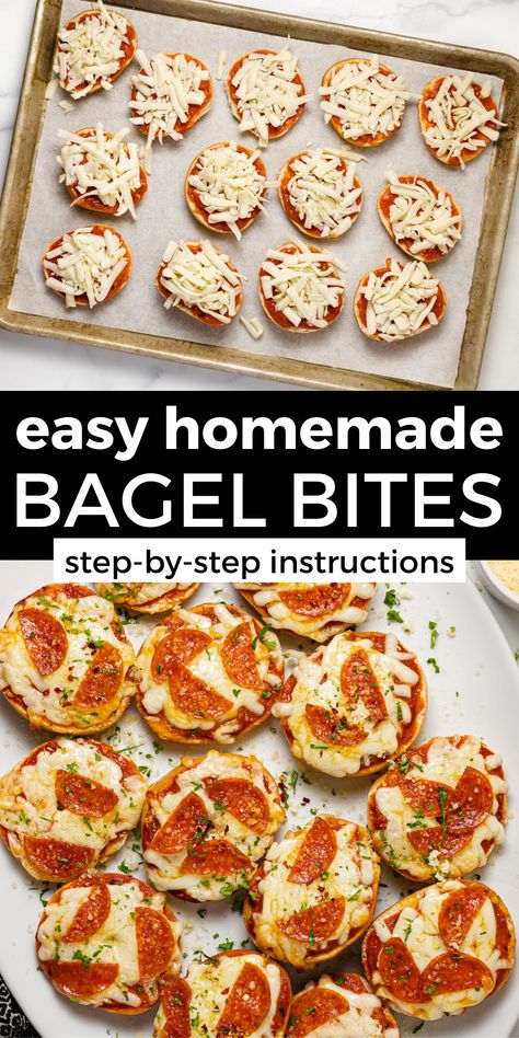 Homemade Bagel Bites, Mini Bagel Bites, Pizza Bagel Bites, Mini Bagel Pizza, Wisconsin Beer Cheese Soup, Bagel Bites Recipe, Bagel Pizza Recipe, Pizza Bagel, Beer Cheese Soup