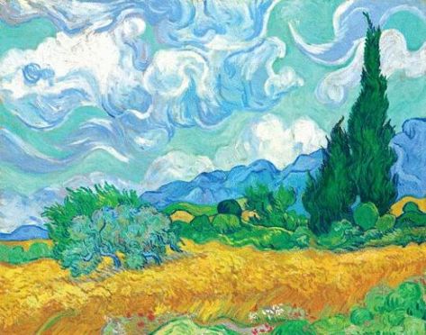 free cross stitch pattern based on Van Gogh painting of a wheat field. Wheatfield With Cypresses, فنسنت فان جوخ, Gogh Paintings, Vincent Willem Van Gogh, Vincent Van Gogh Art, Arte Van Gogh, Hieronymus Bosch, Van Gogh Museum, William Turner